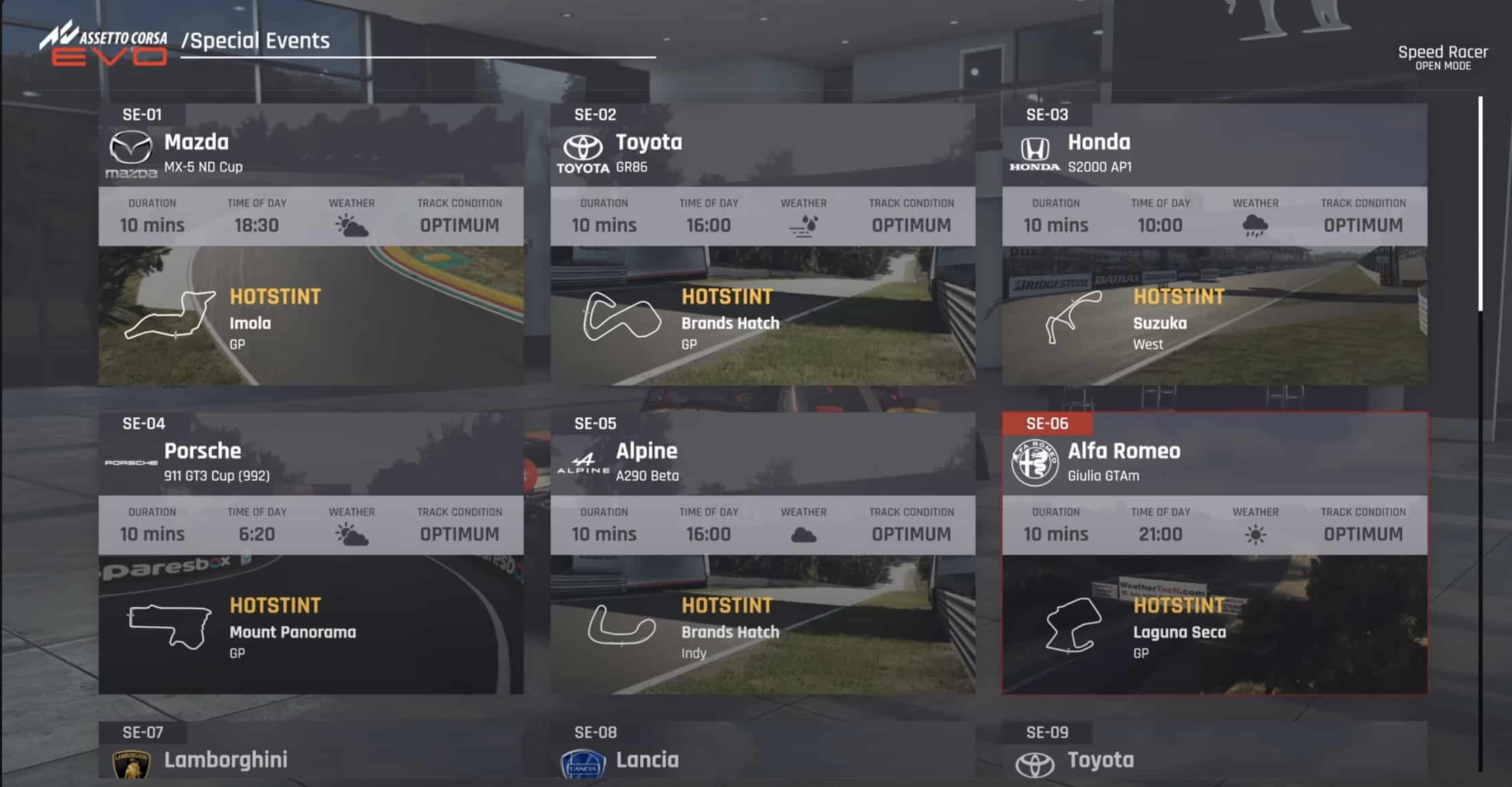 Assetto Corsa EVO Special Events